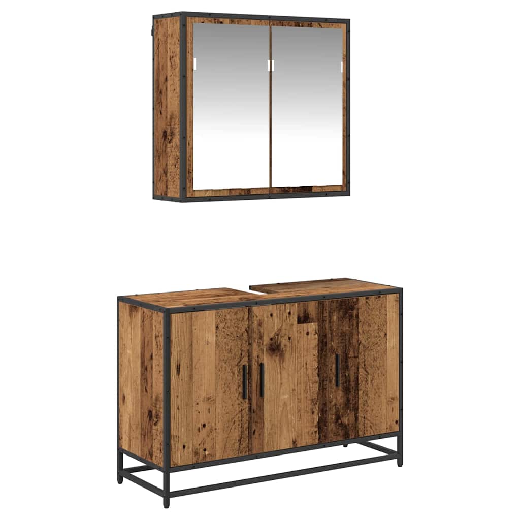 vidaXL Σετ Επίπλων Μπάνιου με πόρτα 2 pcs Παλαιό ξύλο 90 x 33 x 60 εκ.