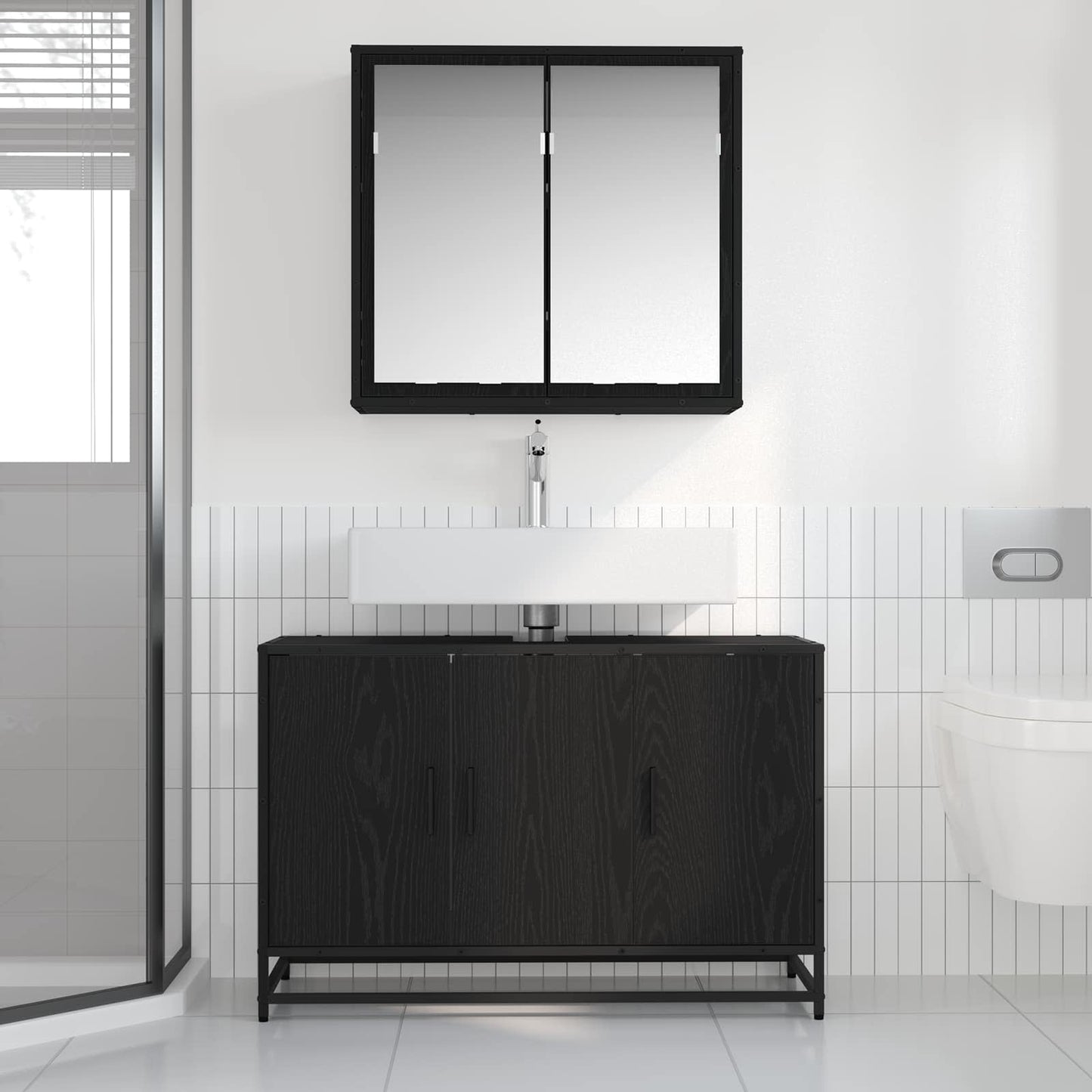 vidaXL Σετ Επίπλων Μπάνιου 2 τμχ. Μαύρη Οξυά 90 x 33 x 60 εκ.