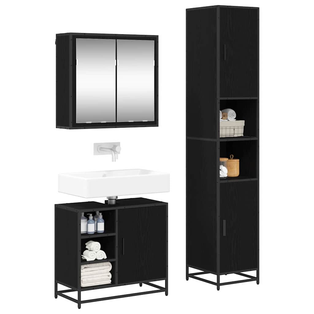 vidaXL Σετ Επίπλων Μπάνιου Επιτοίχιο 3 pcs Μαύρη δρυς 65 x 33 x 60 εκ