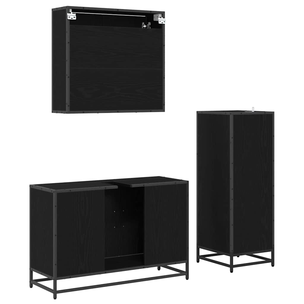 vidaXL Σετ Επίπλων Μπάνιου με ράφι 3 pcs Μαύρη Οξυά Επεξεργασμένο ξύλο