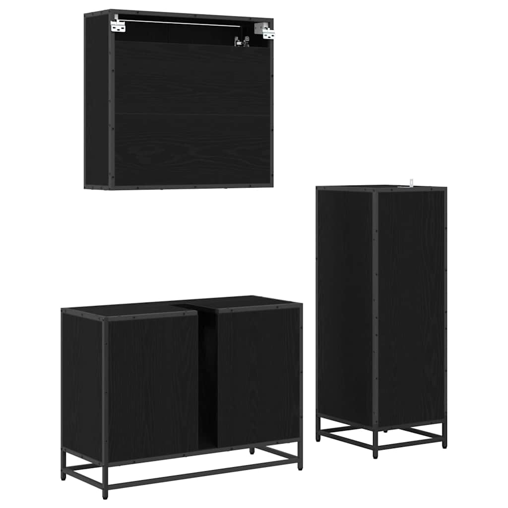 vidaXL Σετ Επίπλων Μπάνιου με ράφι 3 pcs Μαύρη Οξυά Επεξεργασμένο ξύλο