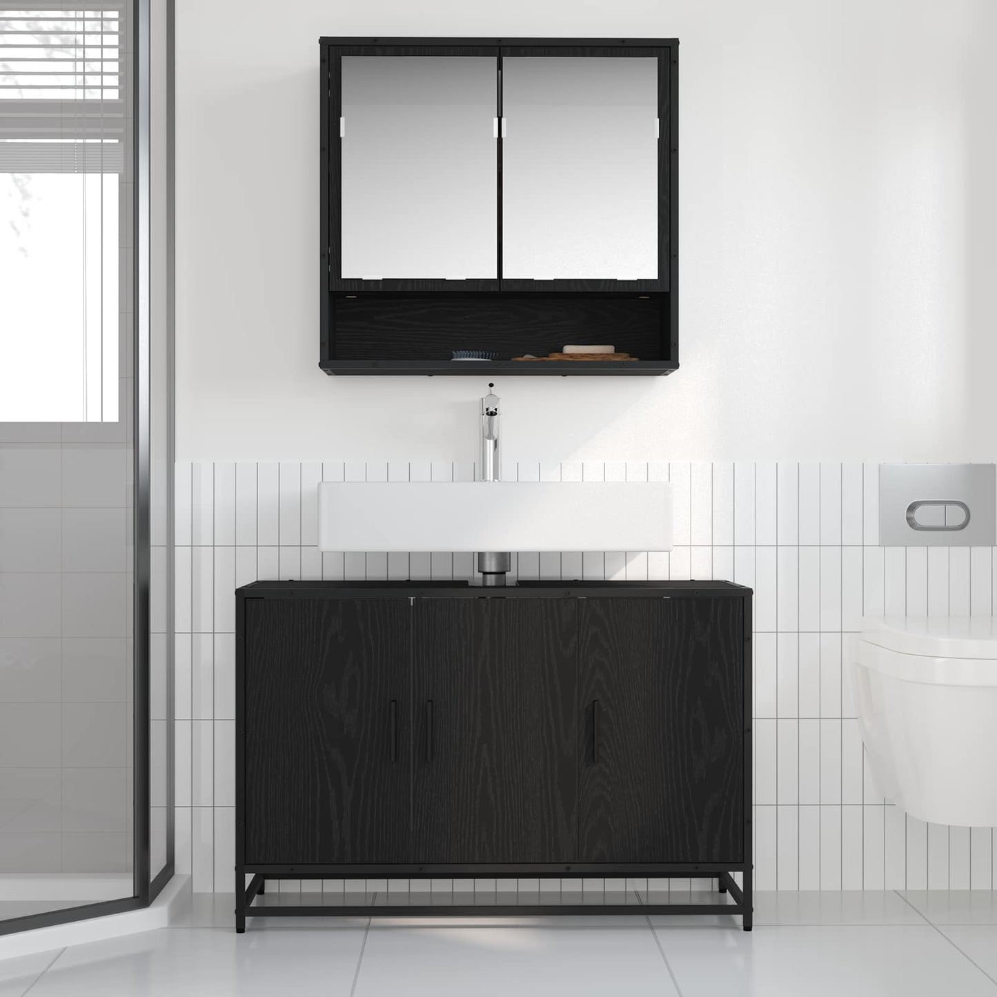 vidaXL Σετ Επίπλων Μπάνιου 2 τμχ. Μαύρη Οξυά 90 x 33 x 60 εκ.
