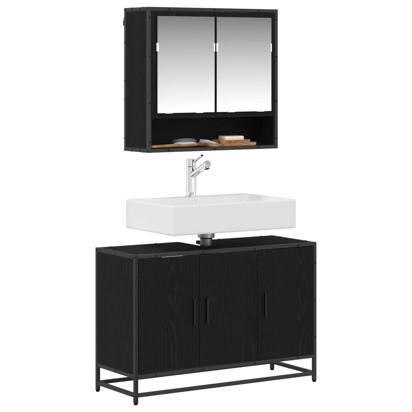 vidaXL Σετ Επίπλων Μπάνιου 2 τμχ. Μαύρη Οξυά 90 x 33 x 60 εκ.