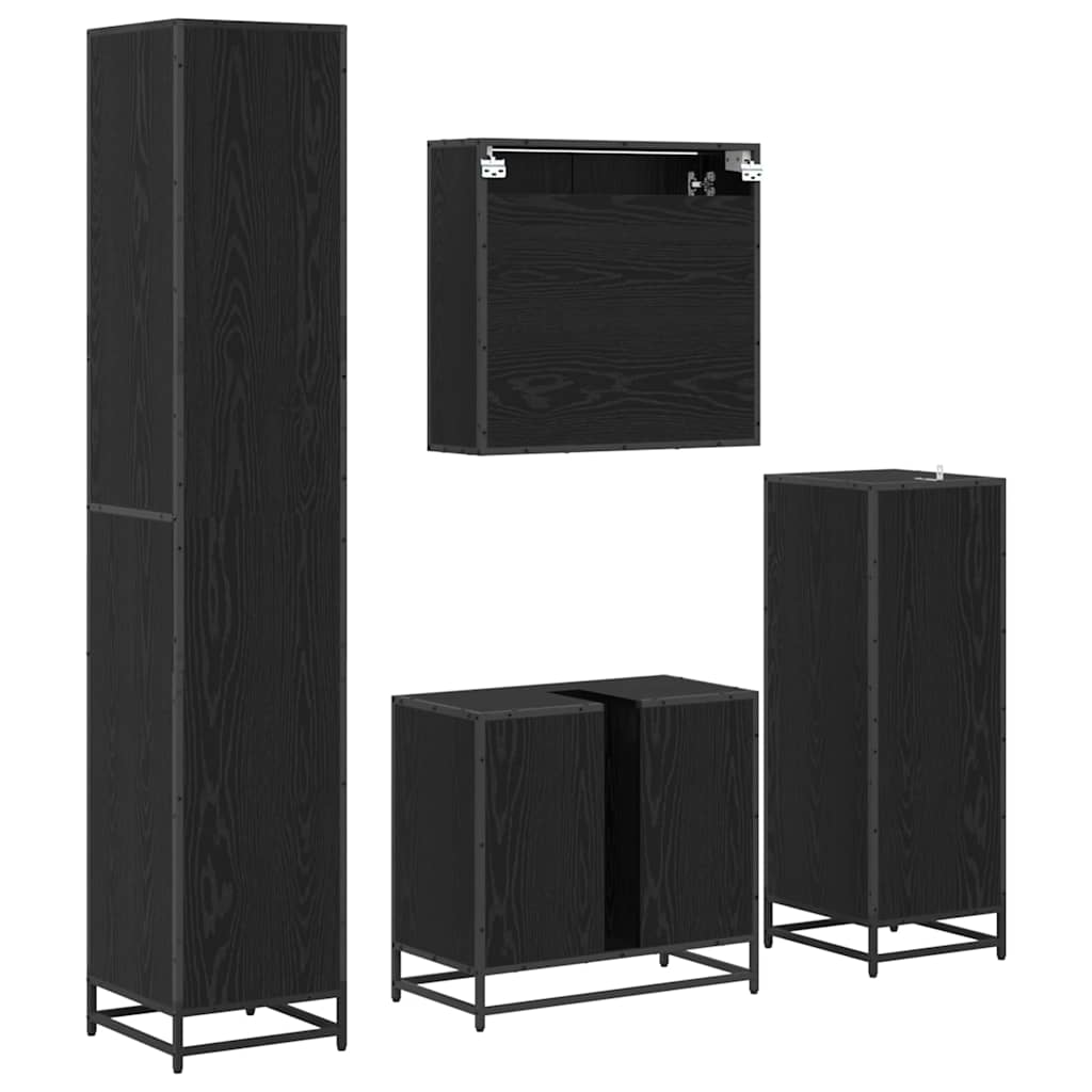 vidaXL Σετ Επίπλων Μπάνιου με ράφι 4 pcs Μαύρη Οξυά Επεξεργασμένο ξύλο