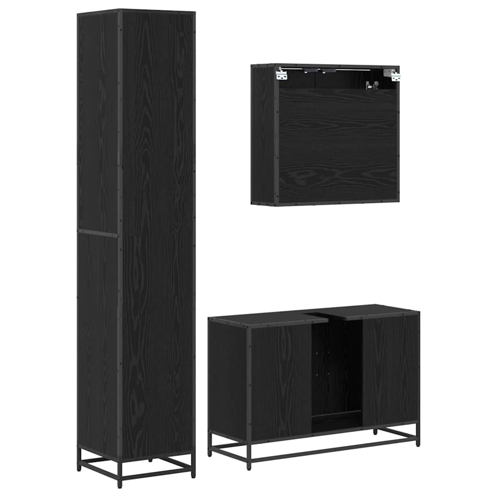 vidaXL Σετ Επίπλων Μπάνιου Επιτοίχιο 3 pcs Μαύρη δρυς 90 x 33 x 60 εκ.