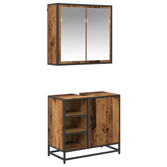 vidaXL Σετ Επίπλων Μπάνιου Επιτοίχιο 2 pcs Παλαιό ξύλο 65 x 33 x 60 εκ