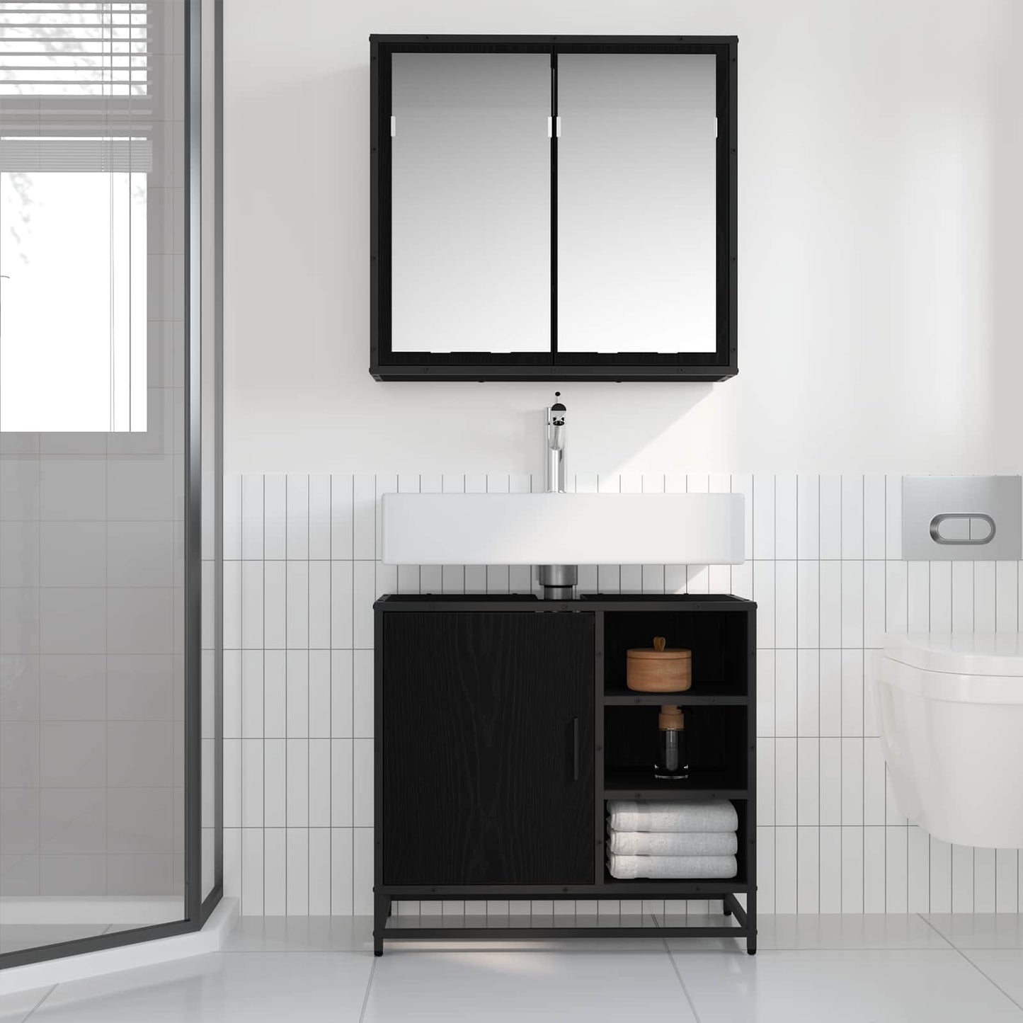 vidaXL Σετ Επίπλων Μπάνιου 2 τμχ. Μαύρη Οξυά 65 x 33 x 60 εκ
