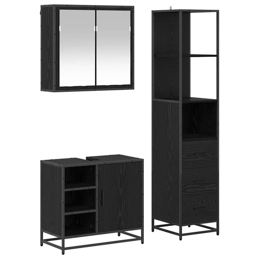 vidaXL Σετ Επίπλων Μπάνιου 3 τμχ. Μαύρη Οξυά 65 x 33 x 60 εκ