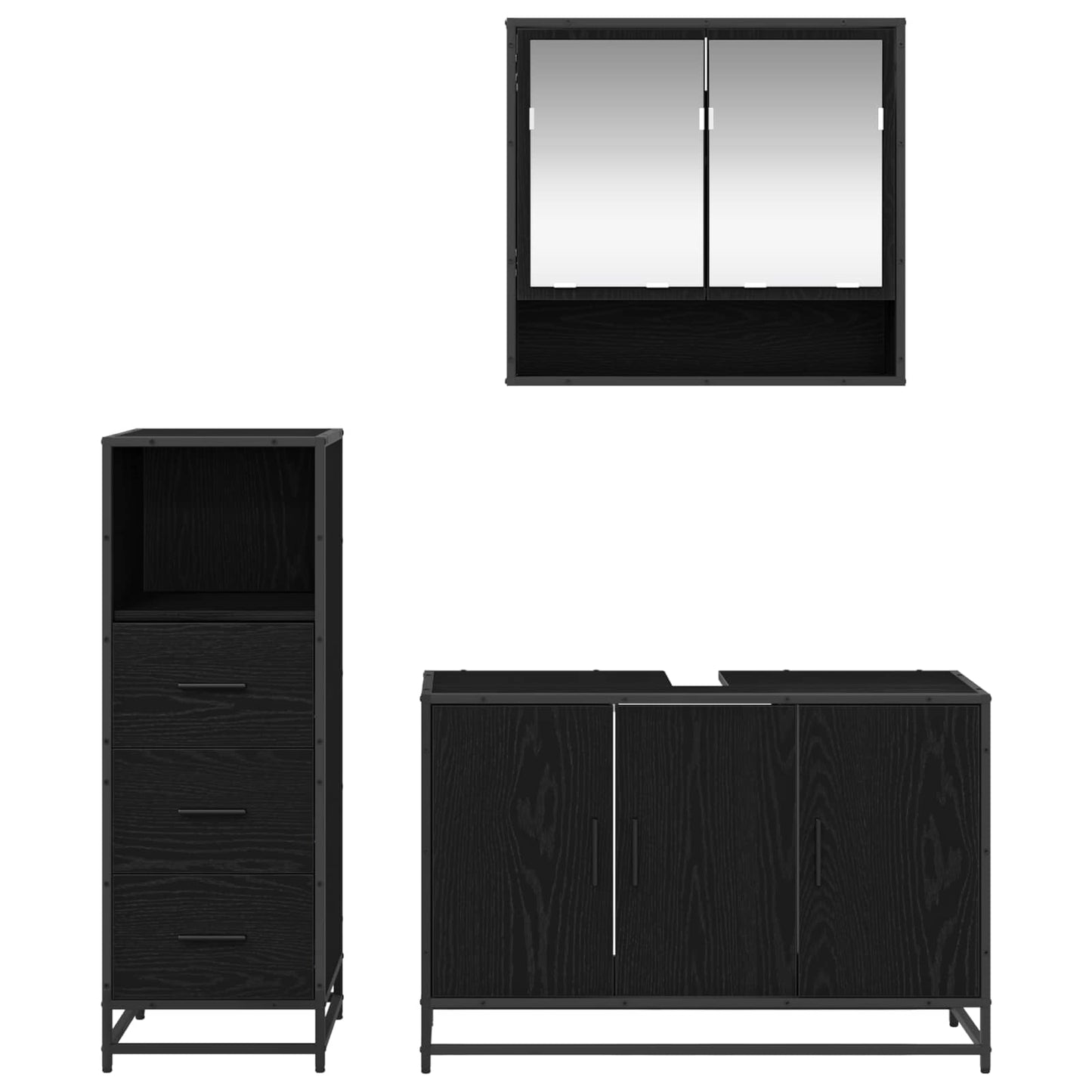 vidaXL Σετ Επίπλων Μπάνιου 3 τμχ. Μαύρη Οξυά 90 x 33 x 60 εκ.
