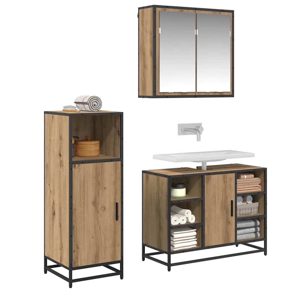 vidaXL Σετ Επίπλων Μπάνιου με πόρτα 3 pcs artisan δρυς 80 x 33 x 60 εκ