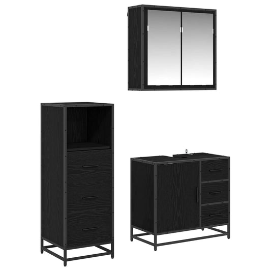 vidaXL Σετ Επίπλων Μπάνιου 3 τμχ. Μαύρη Οξυά 35 x 37,5 x 100 εκ.