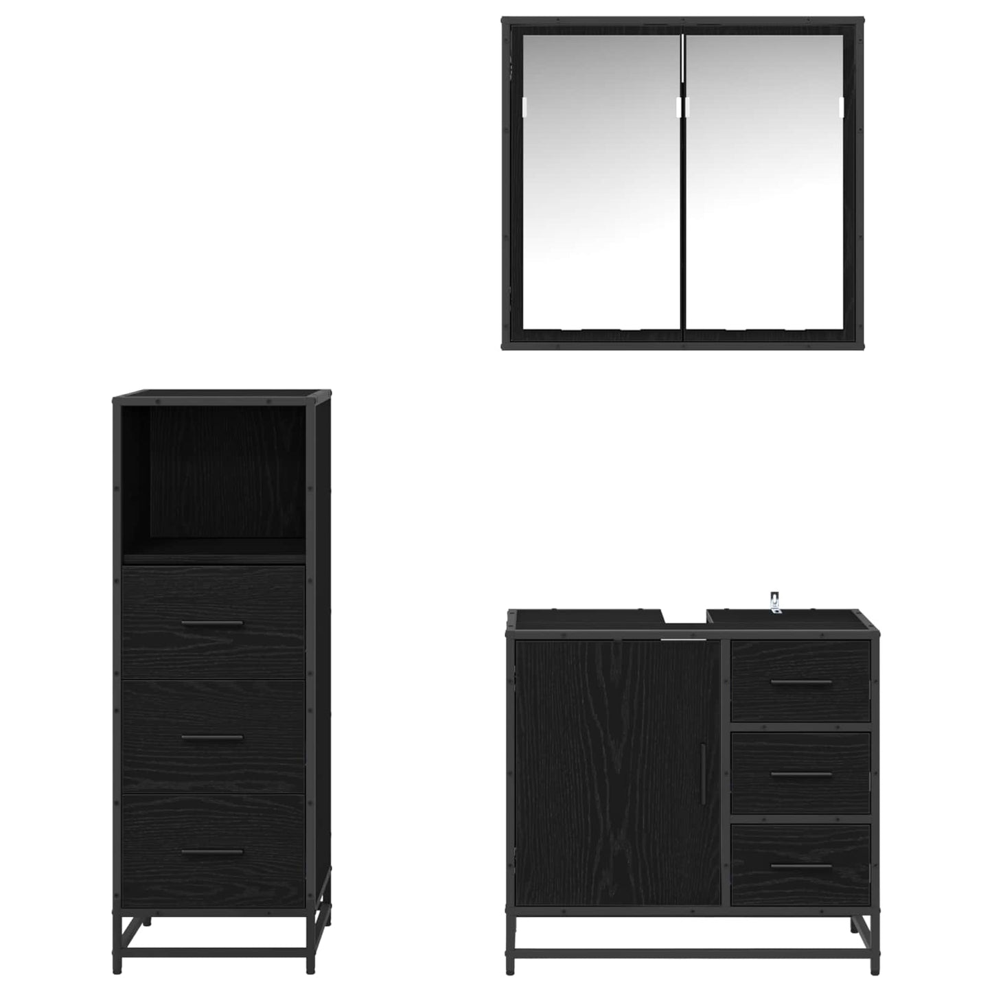 vidaXL Σετ Επίπλων Μπάνιου 3 τμχ. Μαύρη Οξυά 35 x 37,5 x 100 εκ.
