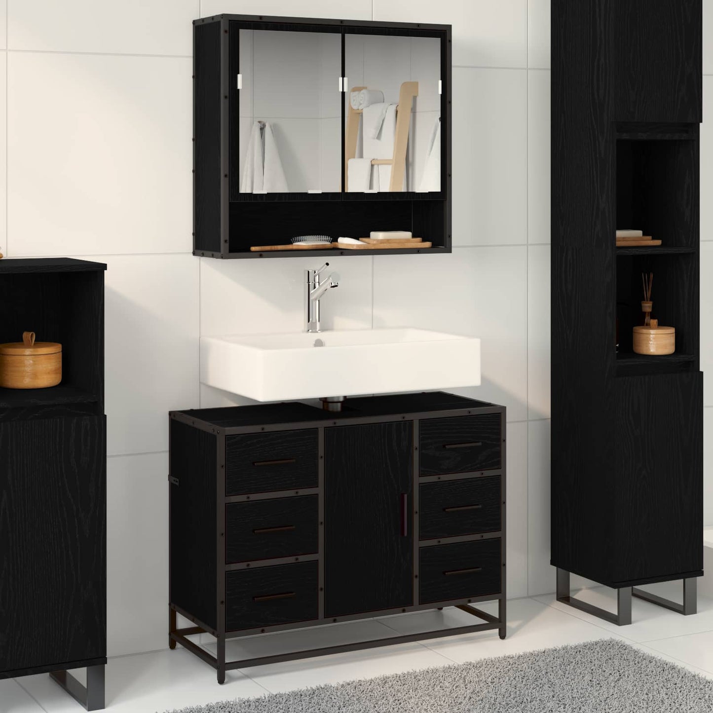vidaXL Σετ Επίπλων Μπάνιου 2 τμχ. Μαύρη Οξυά 80 x 33 x 60 εκ