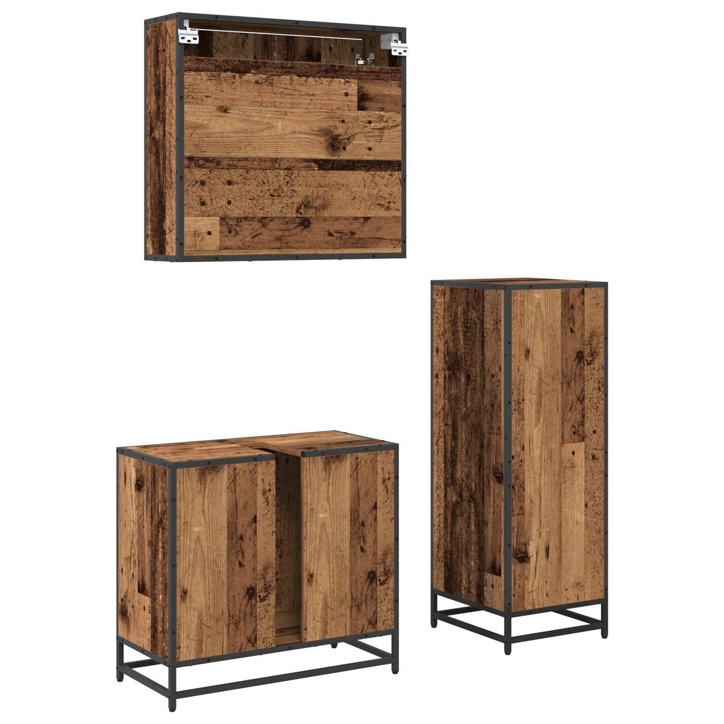 vidaXL Σετ Επίπλων Μπάνιου 3 τμχ. Παλιό Ξύλο 65 x 33 x 60 εκ