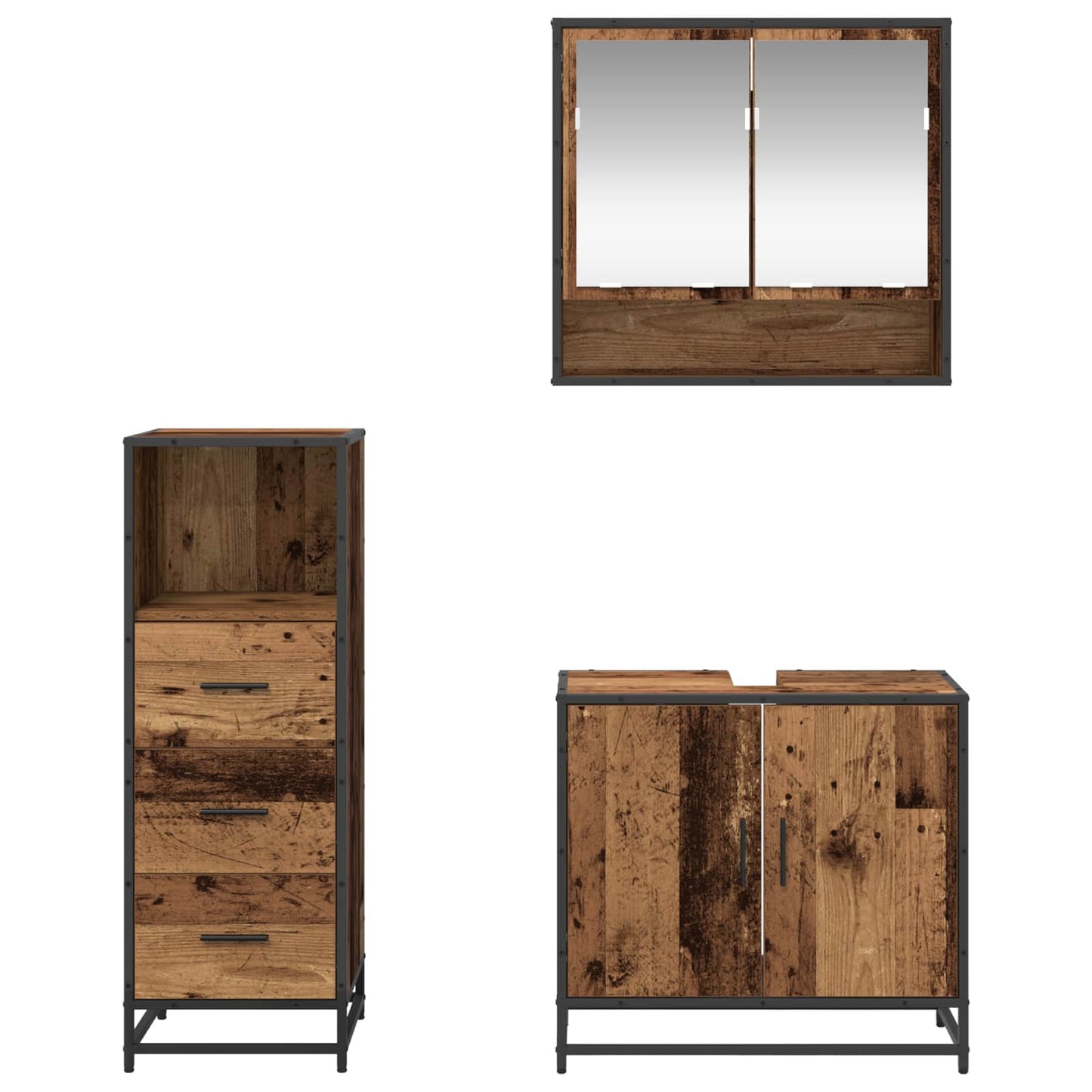 vidaXL Σετ Επίπλων Μπάνιου 3 τμχ. Παλιό Ξύλο 65 x 33 x 60 εκ