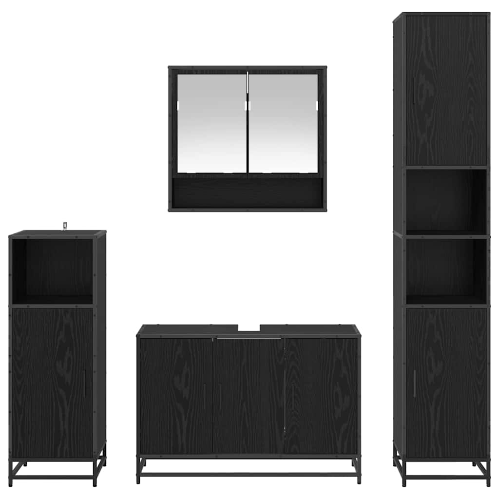 vidaXL Σετ Επίπλων Μπάνιου με ράφι 4 pcs Μαύρη Οξυά Επεξεργασμένο ξύλο