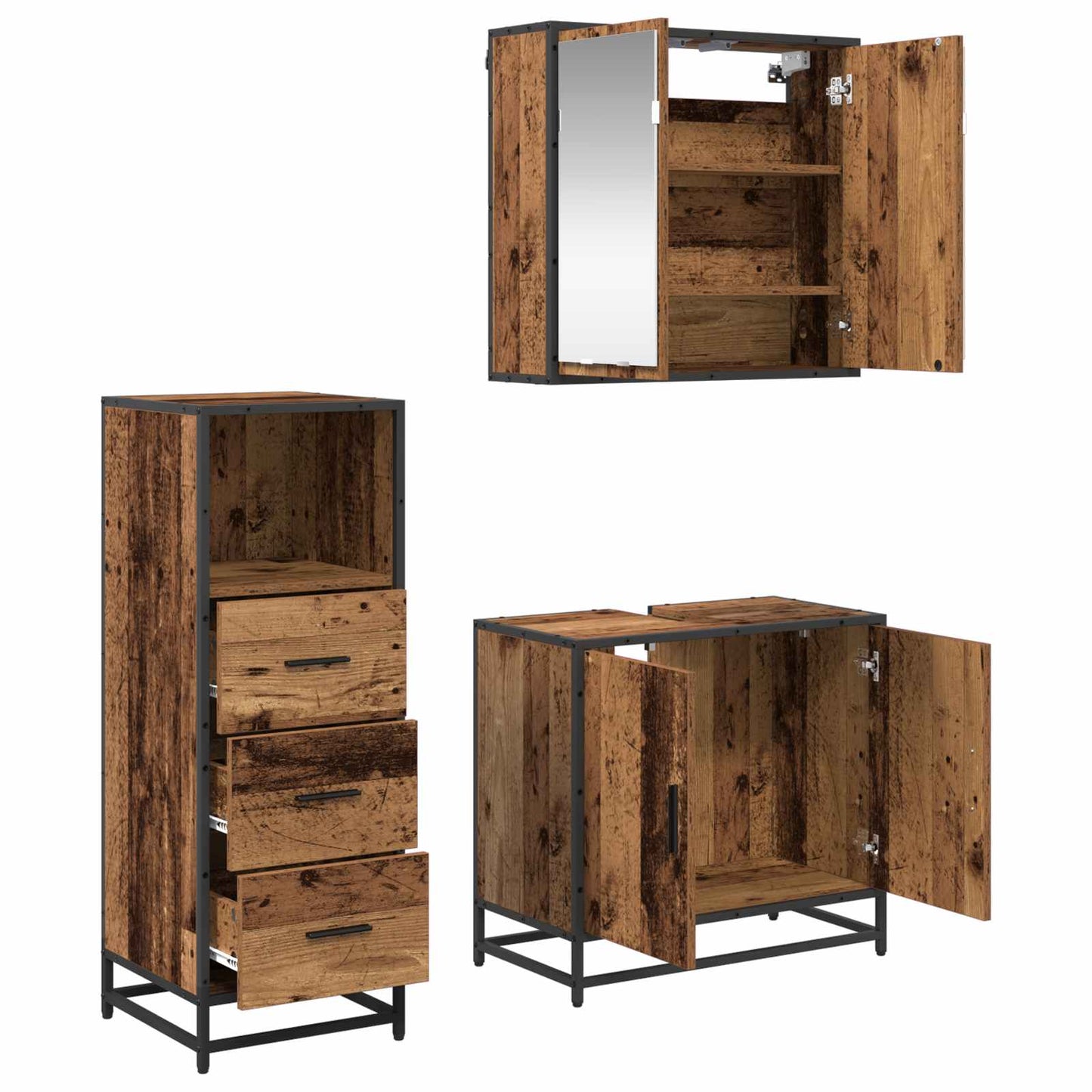 vidaXL Σετ Επίπλων Μπάνιου 3 τμχ. Παλιό Ξύλο 65 x 33 x 60 εκ