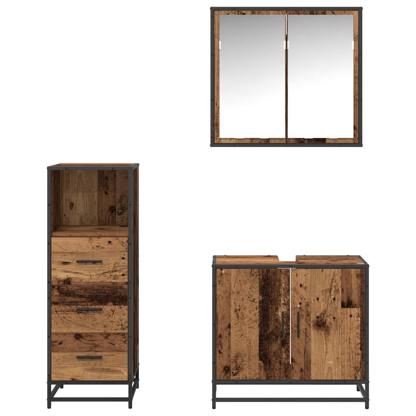vidaXL Σετ Επίπλων Μπάνιου 3 τμχ. Παλιό Ξύλο 65 x 33 x 60 εκ