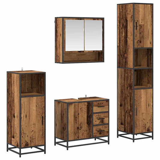vidaXL Σετ Επίπλων Μπάνιου με συρτάρι με ράφι 4 pcs Παλαιό ξύλο