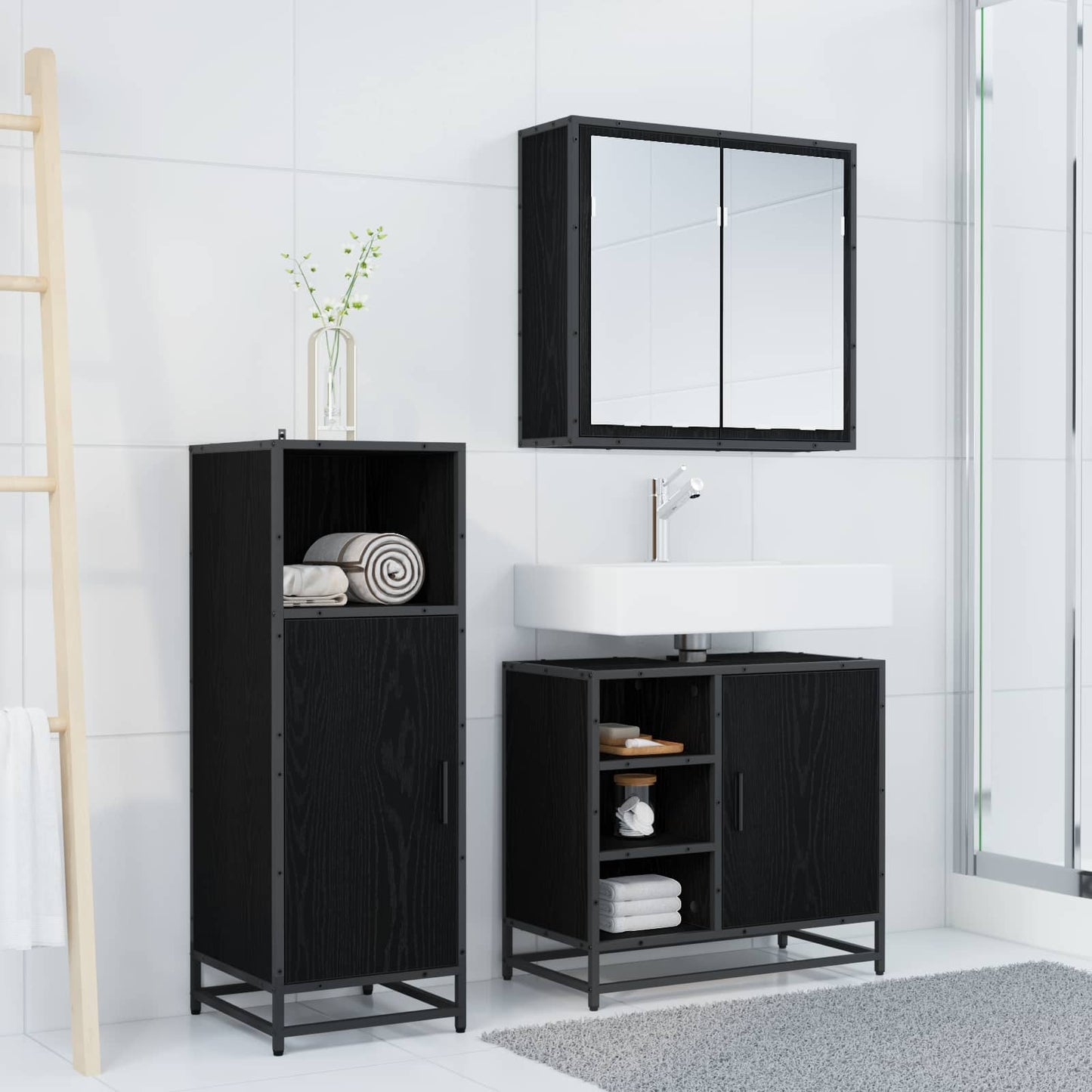 vidaXL Σετ Επίπλων Μπάνιου 3 τμχ. Μαύρη Οξυά 65 x 33 x 60 εκ