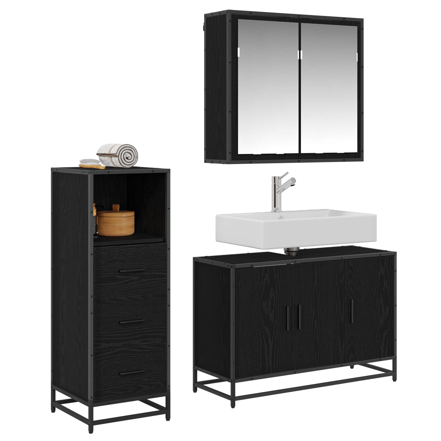 vidaXL Σετ Επίπλων Μπάνιου 3 τμχ. Μαύρη Οξυά 90 x 33 x 60 εκ.