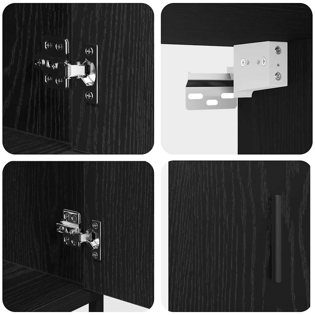 vidaXL Σετ Επίπλων Μπάνιου με ράφι 3 pcs Μαύρη Οξυά Επεξεργασμένο ξύλο