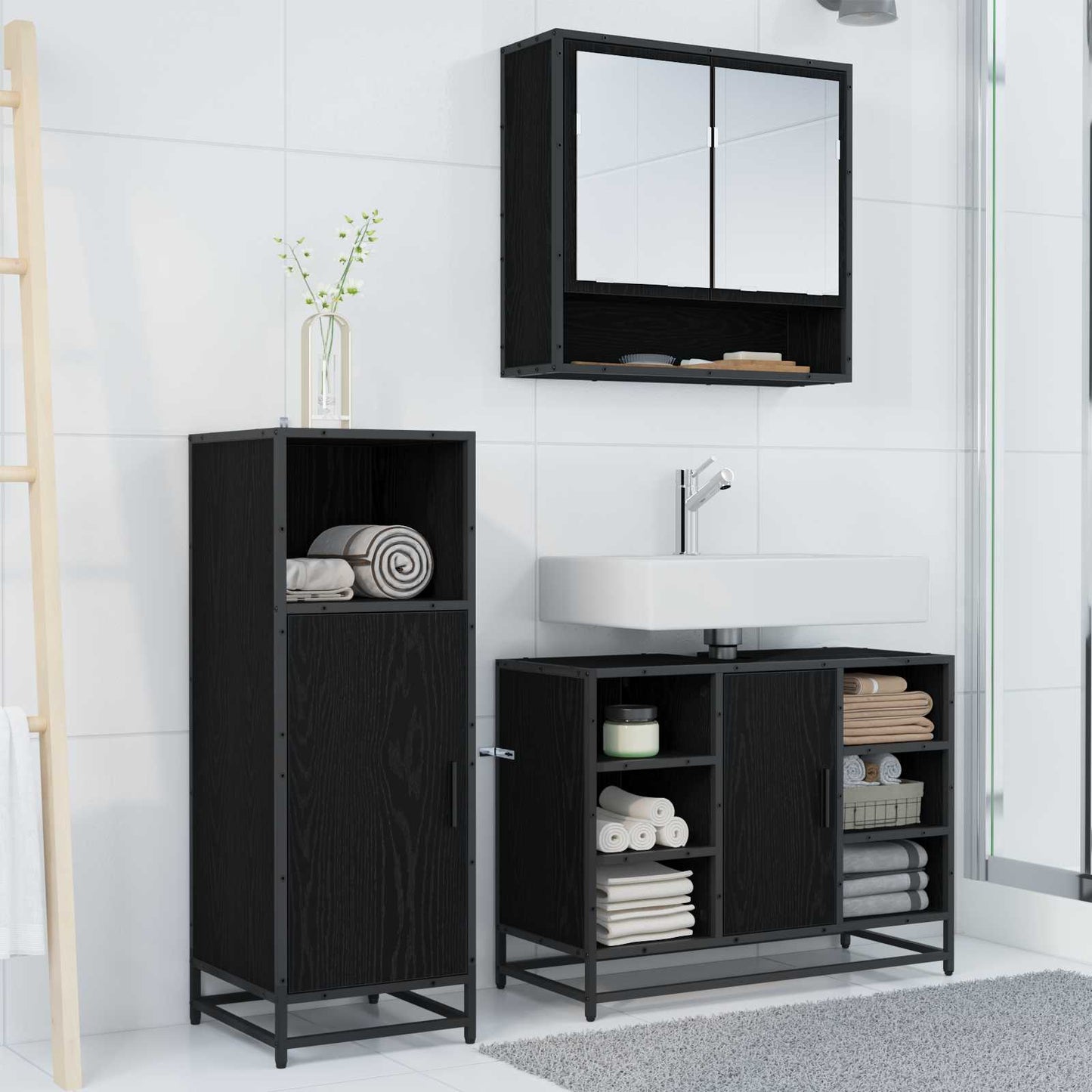 vidaXL Σετ Επίπλων Μπάνιου 3 τμχ. Μαύρη Οξυά 80 x 33 x 60 εκ
