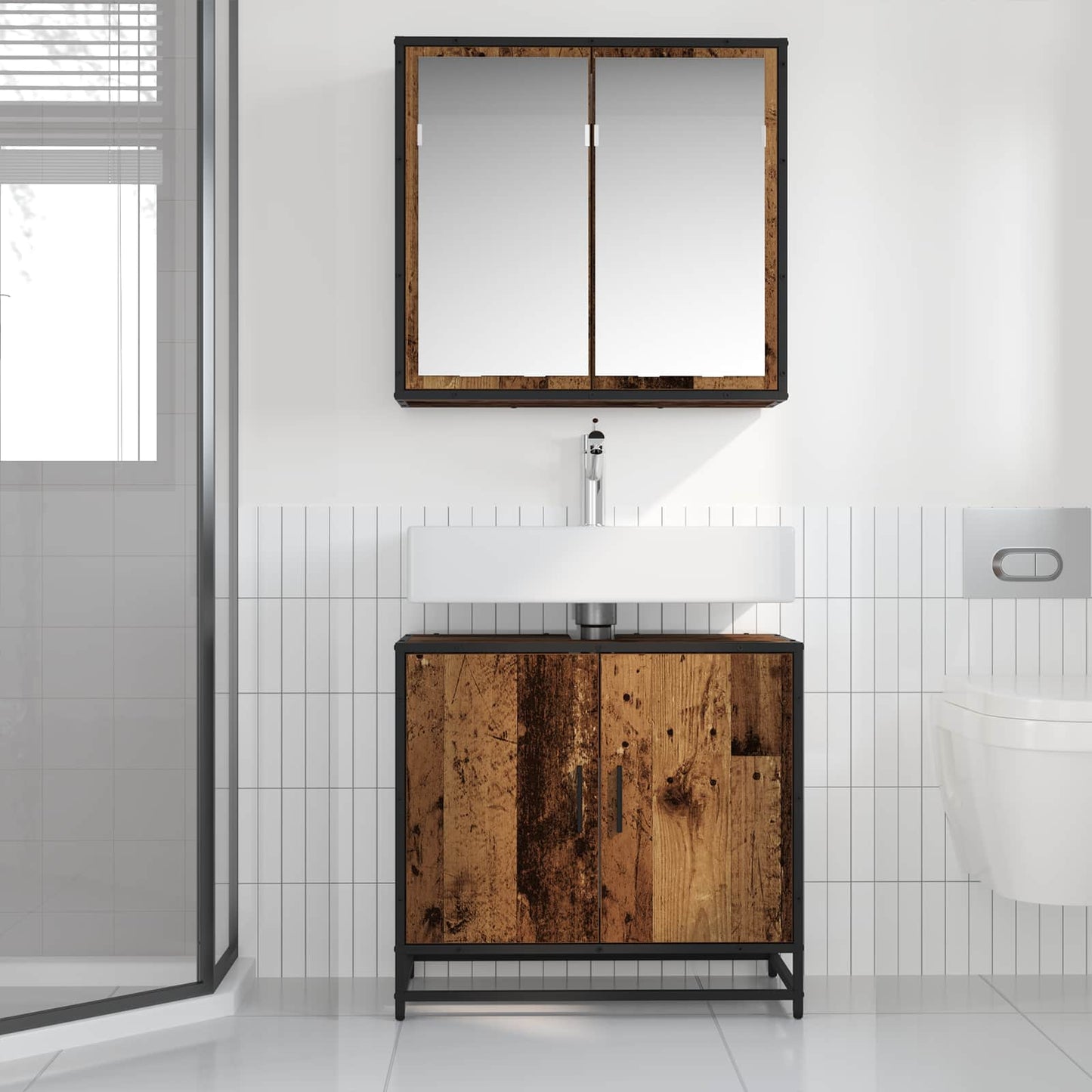 vidaXL Σετ Επίπλων Μπάνιου 2 τμχ. Παλιό Ξύλο 65 x 33 x 60 εκ