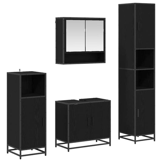 vidaXL Σετ Επίπλων Μπάνιου με ράφι 4 pcs Μαύρη Οξυά Επεξεργασμένο ξύλο