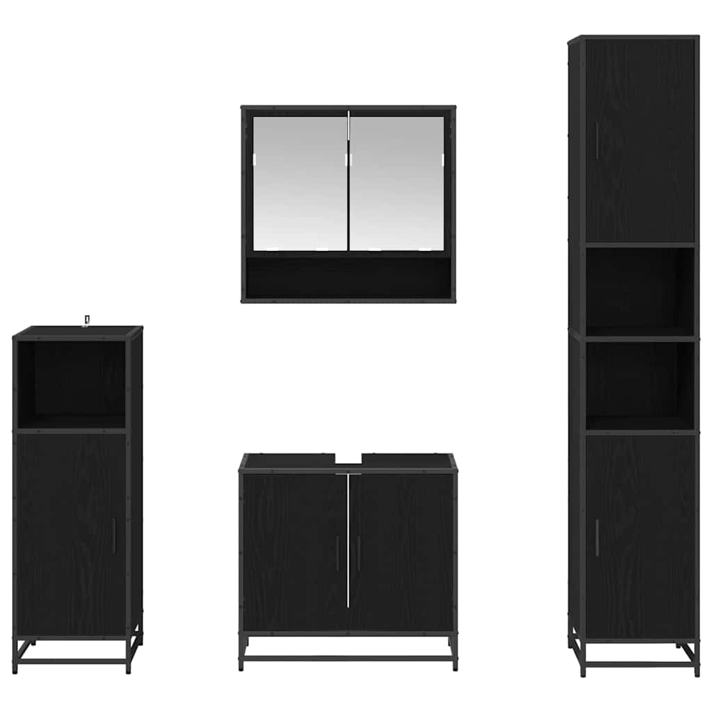 vidaXL Σετ Επίπλων Μπάνιου με ράφι 4 pcs Μαύρη Οξυά Επεξεργασμένο ξύλο