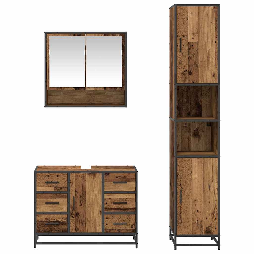 vidaXL Σετ Επίπλων Μπάνιου 3 τμχ. Παλιό Ξύλο 90 x 33 x 60 εκ.