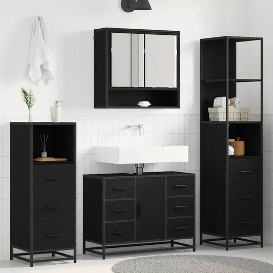 vidaXL Σετ Επίπλων Μπάνιου 3 τμχ. Μαύρη Οξυά 35 x 37,5 x 166 εκ.