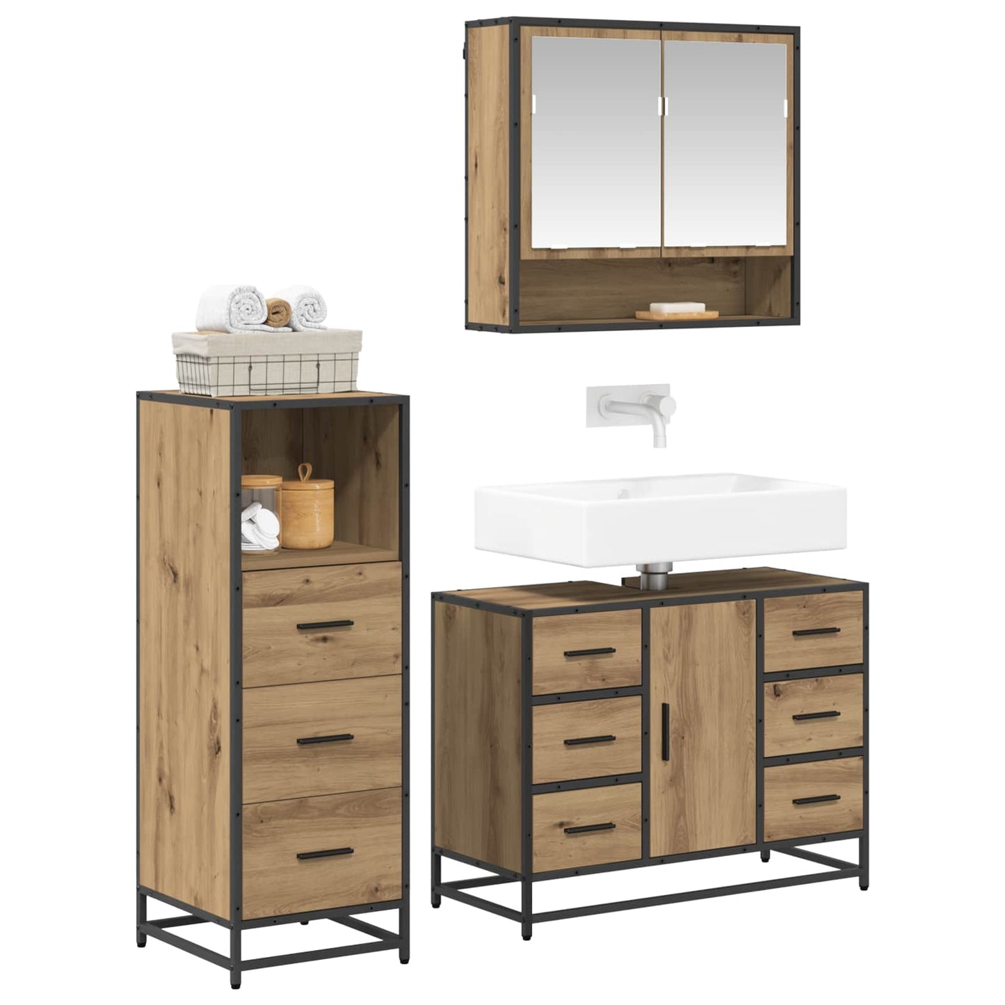 vidaXL Σετ Επίπλων Μπάνιου 3 τμχ. Artisan Oak 80 x 33 x 60 εκ