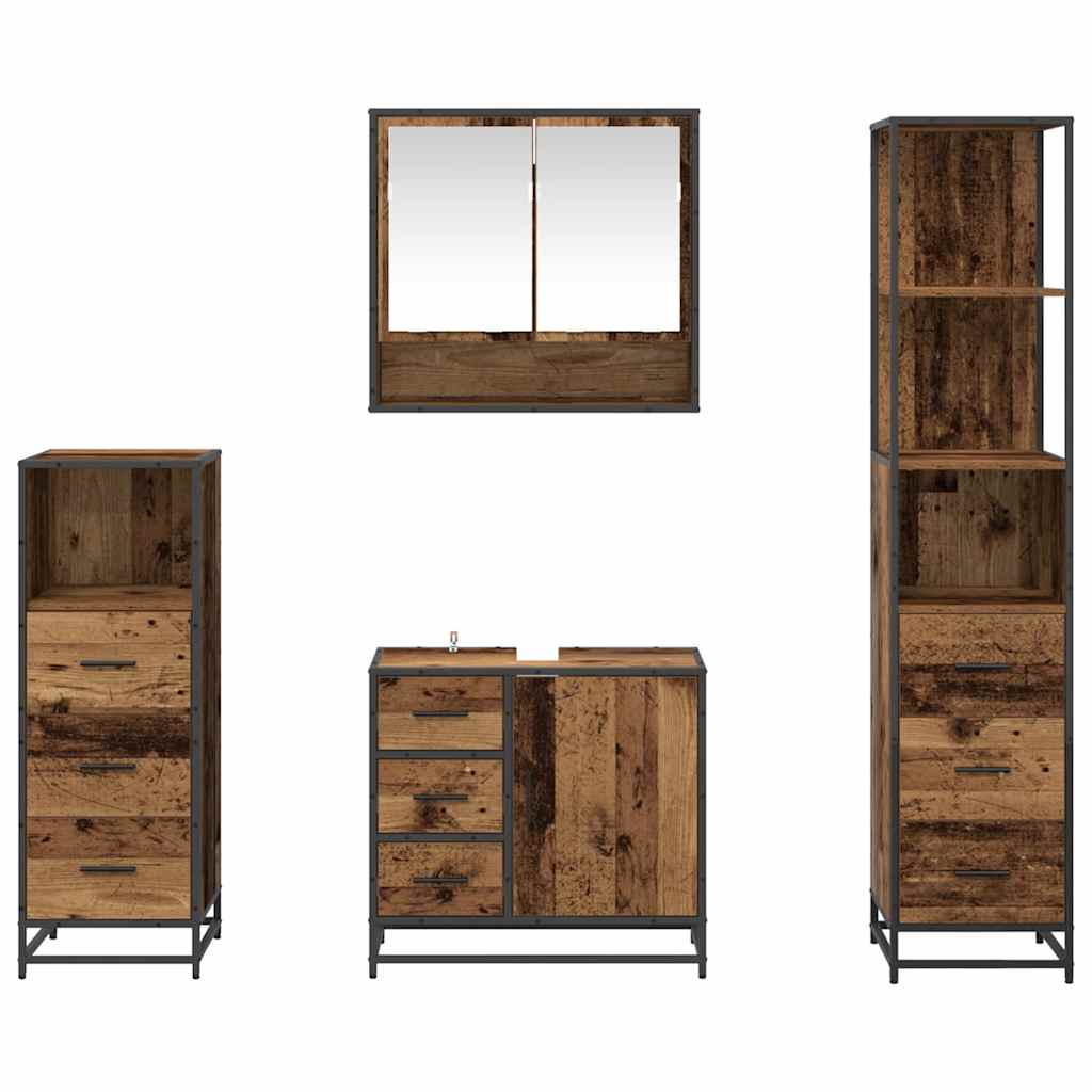 vidaXL Σετ Επίπλων Μπάνιου Επιτοίχιο 4 pcs Παλαιό ξύλο 65 x 33 x 60 εκ