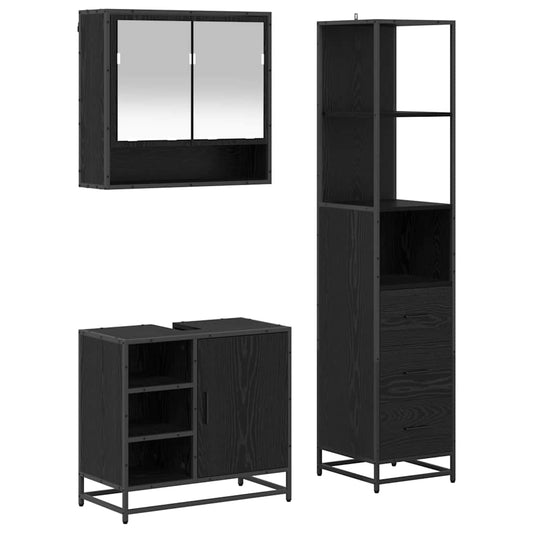 vidaXL Σετ Επίπλων Μπάνιου 3 τμχ. Μαύρη Οξυά 35 x 37,5 x 166 εκ.