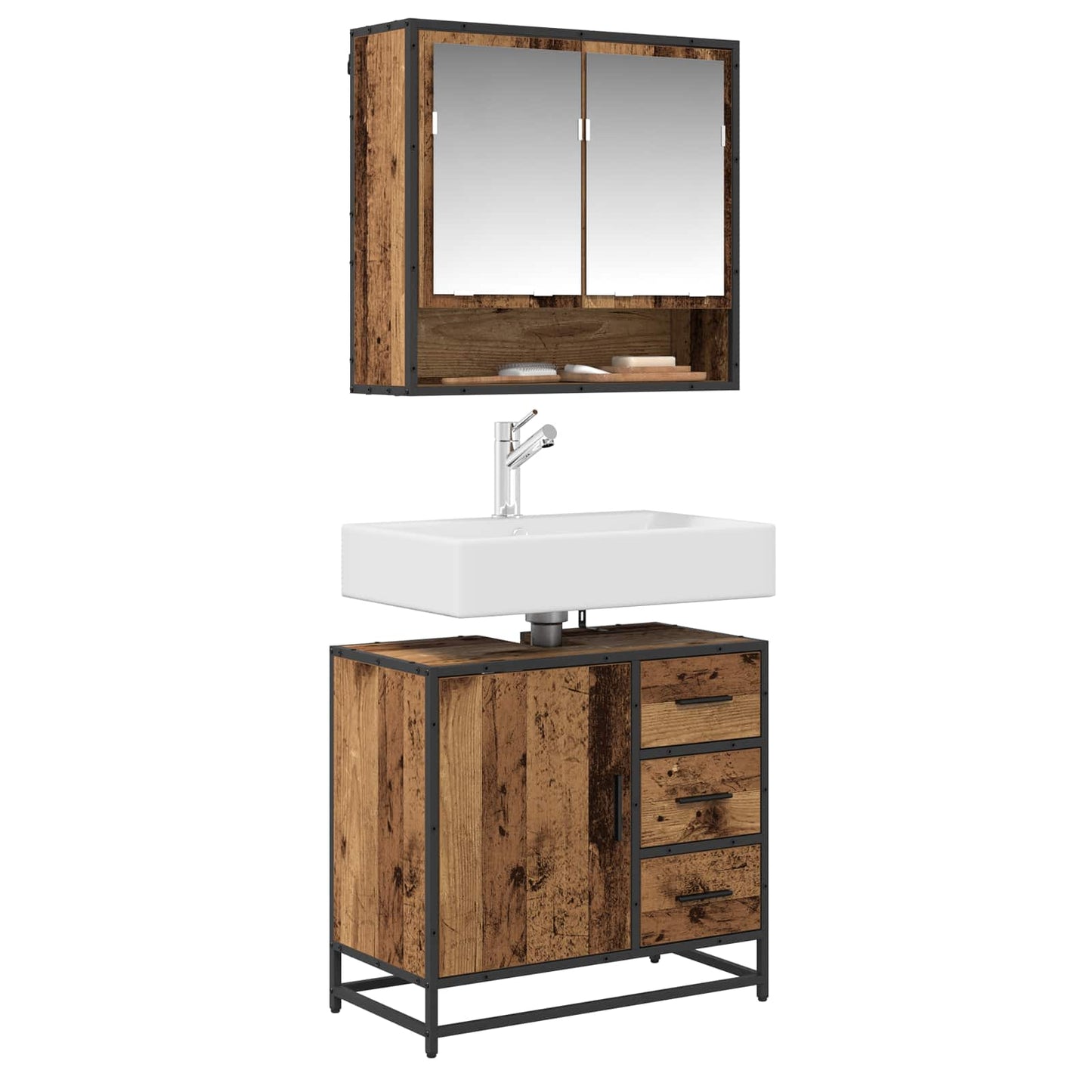 vidaXL Σετ Επίπλων Μπάνιου 2 τμχ. Παλιό Ξύλο 65 x 33 x 60 εκ