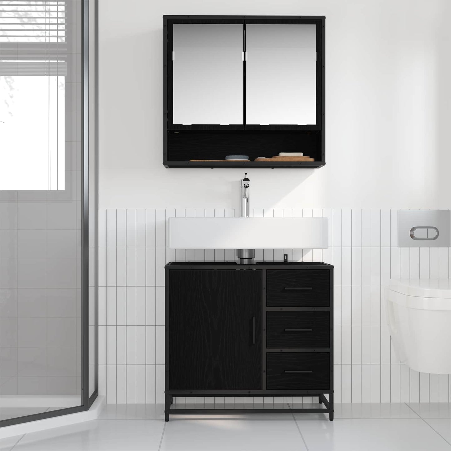 vidaXL Σετ Επίπλων Μπάνιου 2 τμχ. Μαύρη Οξυά 65 x 33 x 60 εκ