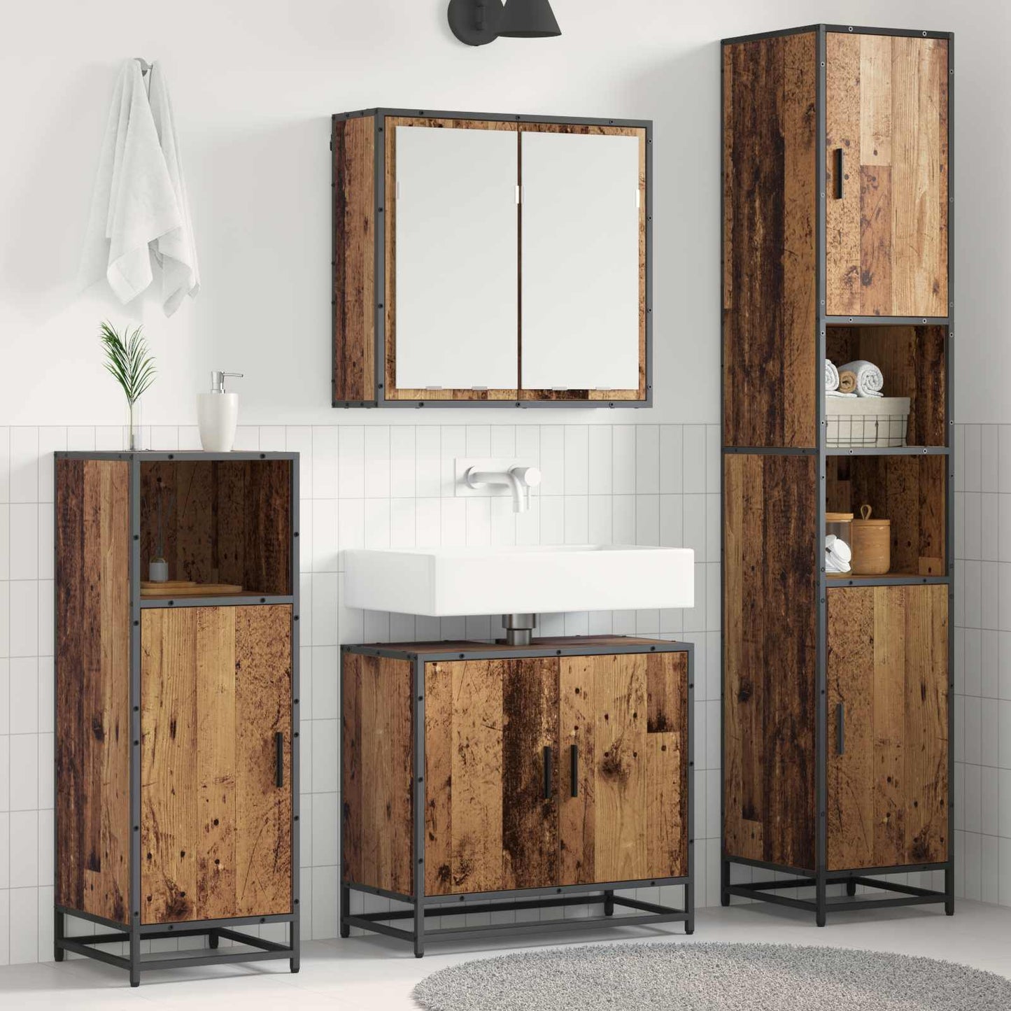 vidaXL Σετ Επίπλων Μπάνιου 3 τμχ. Παλιό Ξύλο 65 x 33 x 60 εκ