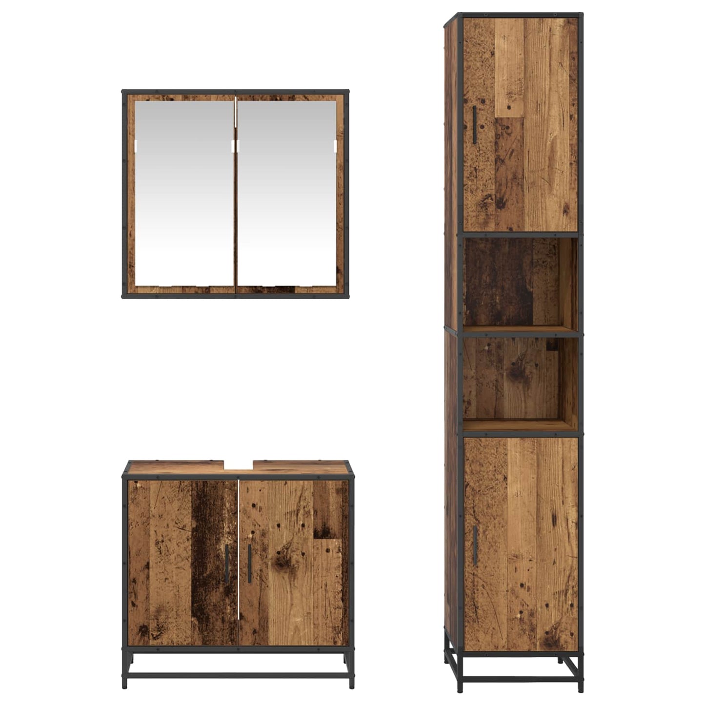 vidaXL Σετ Επίπλων Μπάνιου 3 τμχ. Παλιό Ξύλο 65 x 33 x 60 εκ