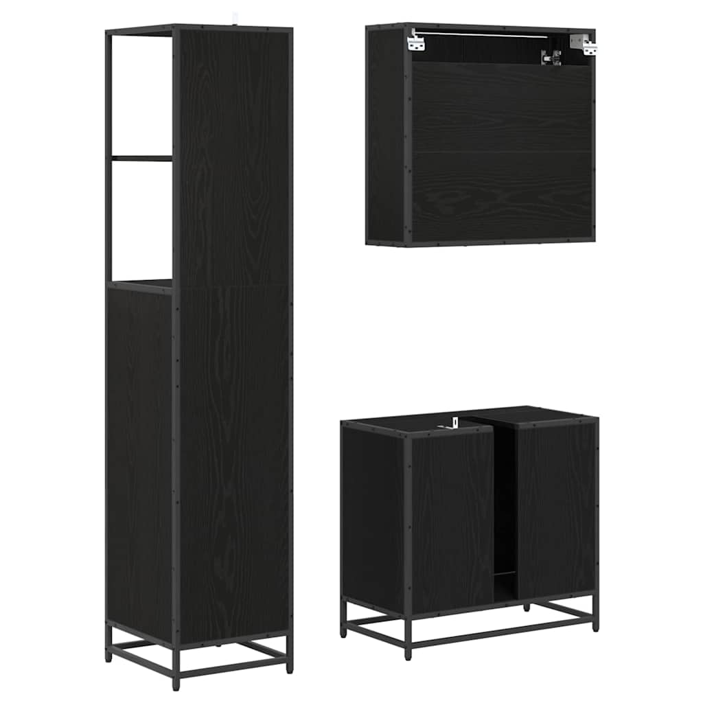 vidaXL Σετ Επίπλων Μπάνιου με ράφι 3 pcs Μαύρη Οξυά Επεξεργασμένο ξύλο