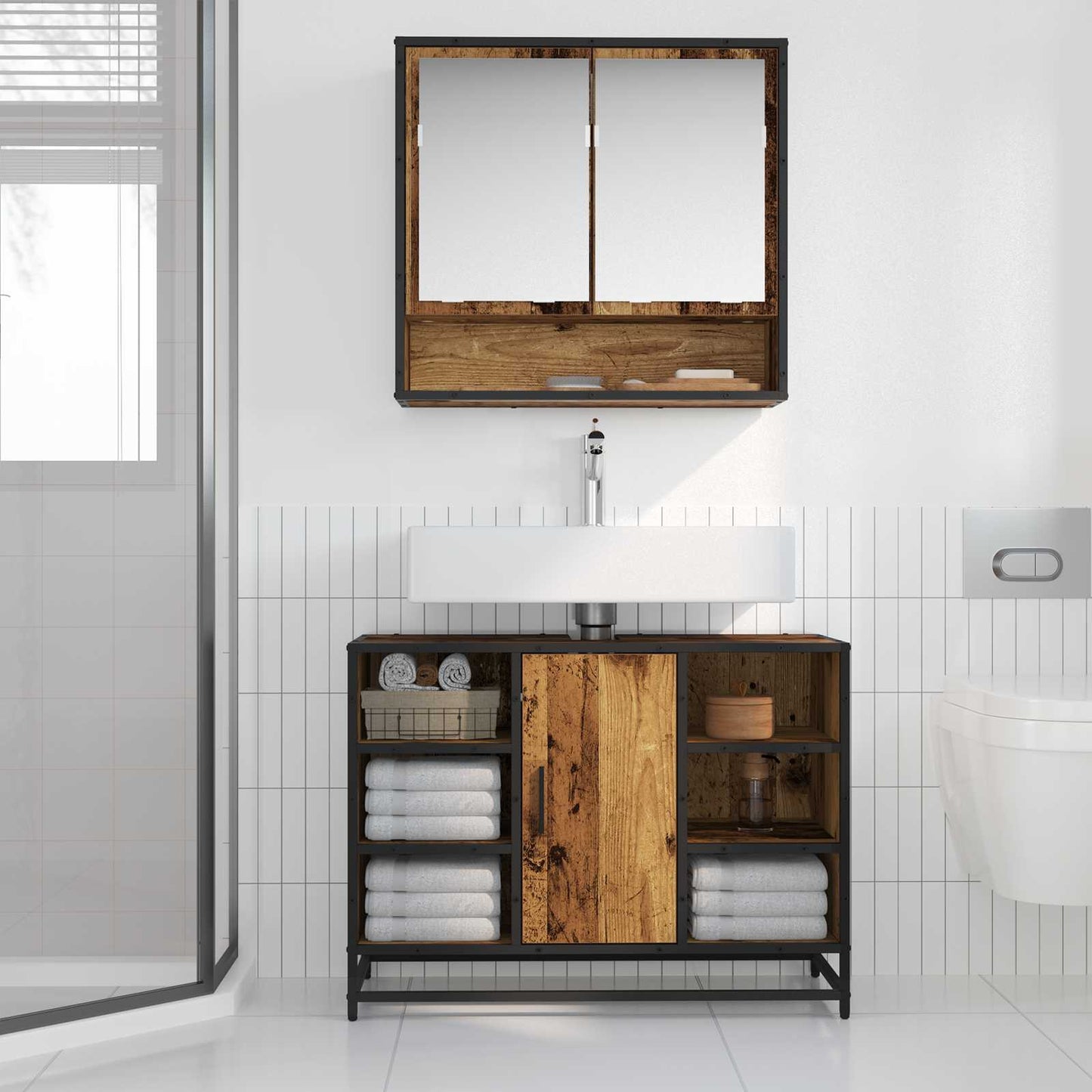 vidaXL Σετ Επίπλων Μπάνιου 2 τμχ. Παλιό Ξύλο 80 x 33 x 60 εκ