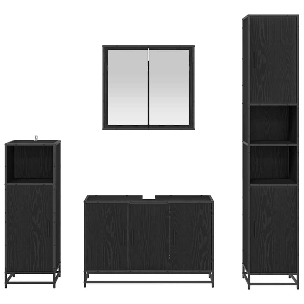 vidaXL Σετ Επίπλων Μπάνιου με ράφι 2 pcs Μαύρη Οξυά Επεξεργασμένο ξύλο