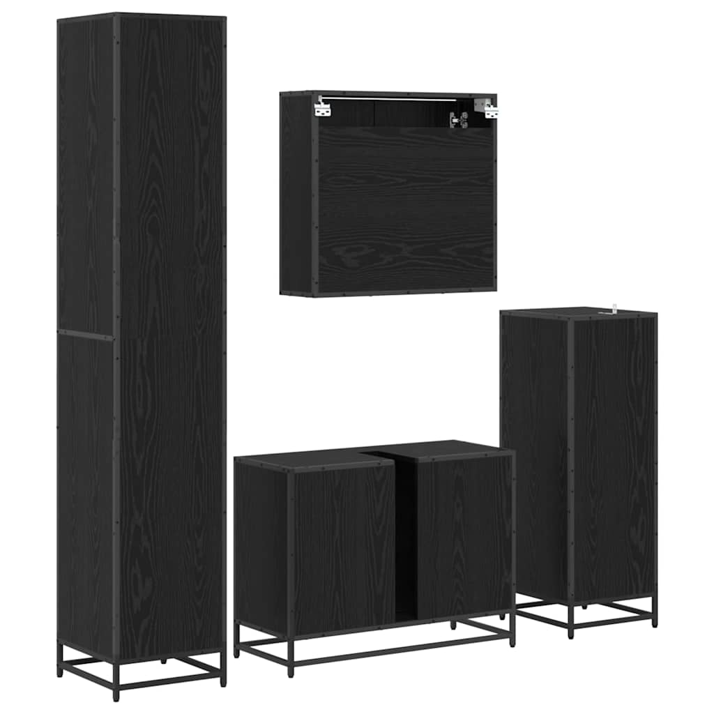 vidaXL Σετ Επίπλων Μπάνιου με ράφι 4 pcs Μαύρη Οξυά Επεξεργασμένο ξύλο