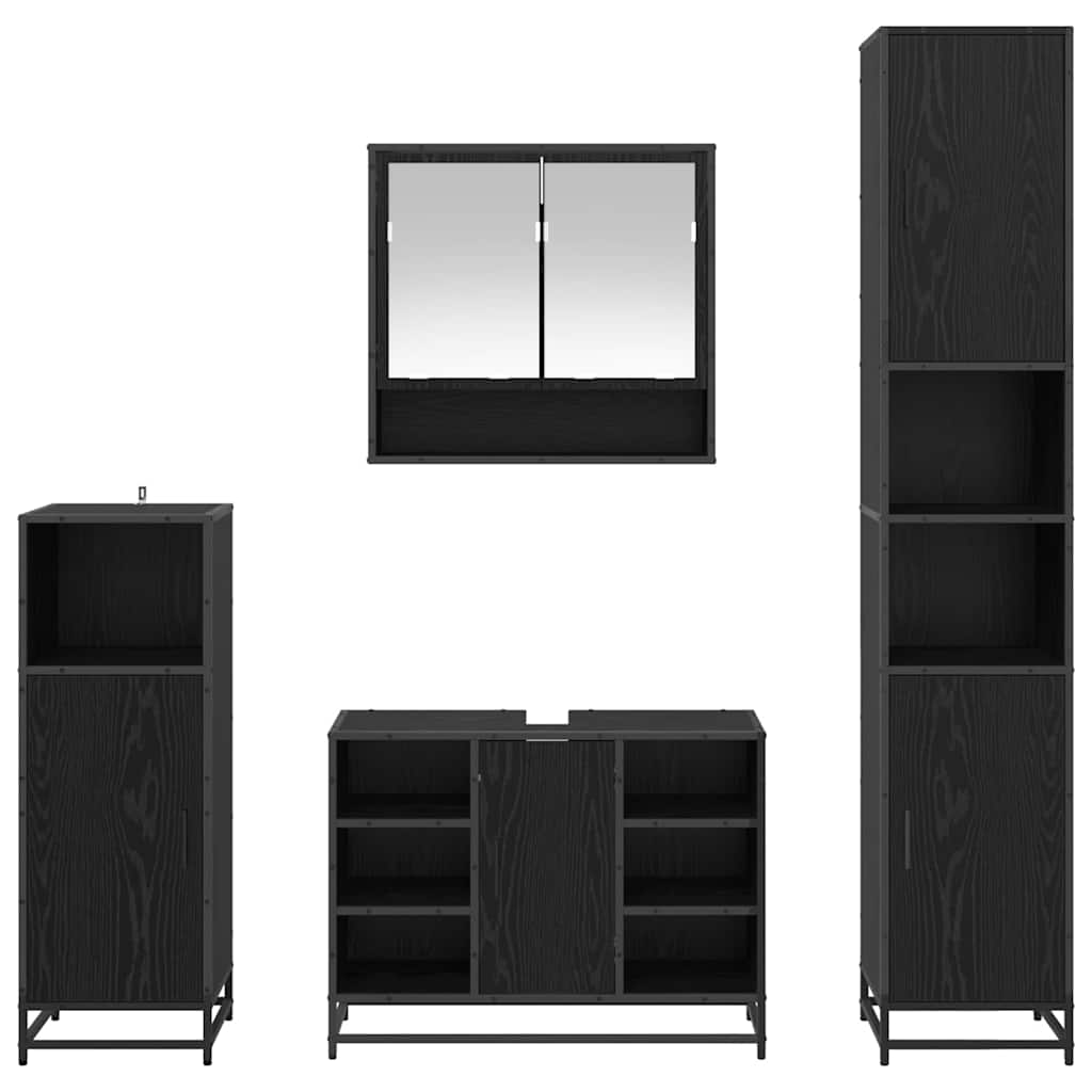 vidaXL Σετ Επίπλων Μπάνιου με ράφι 4 pcs Μαύρη Οξυά Επεξεργασμένο ξύλο