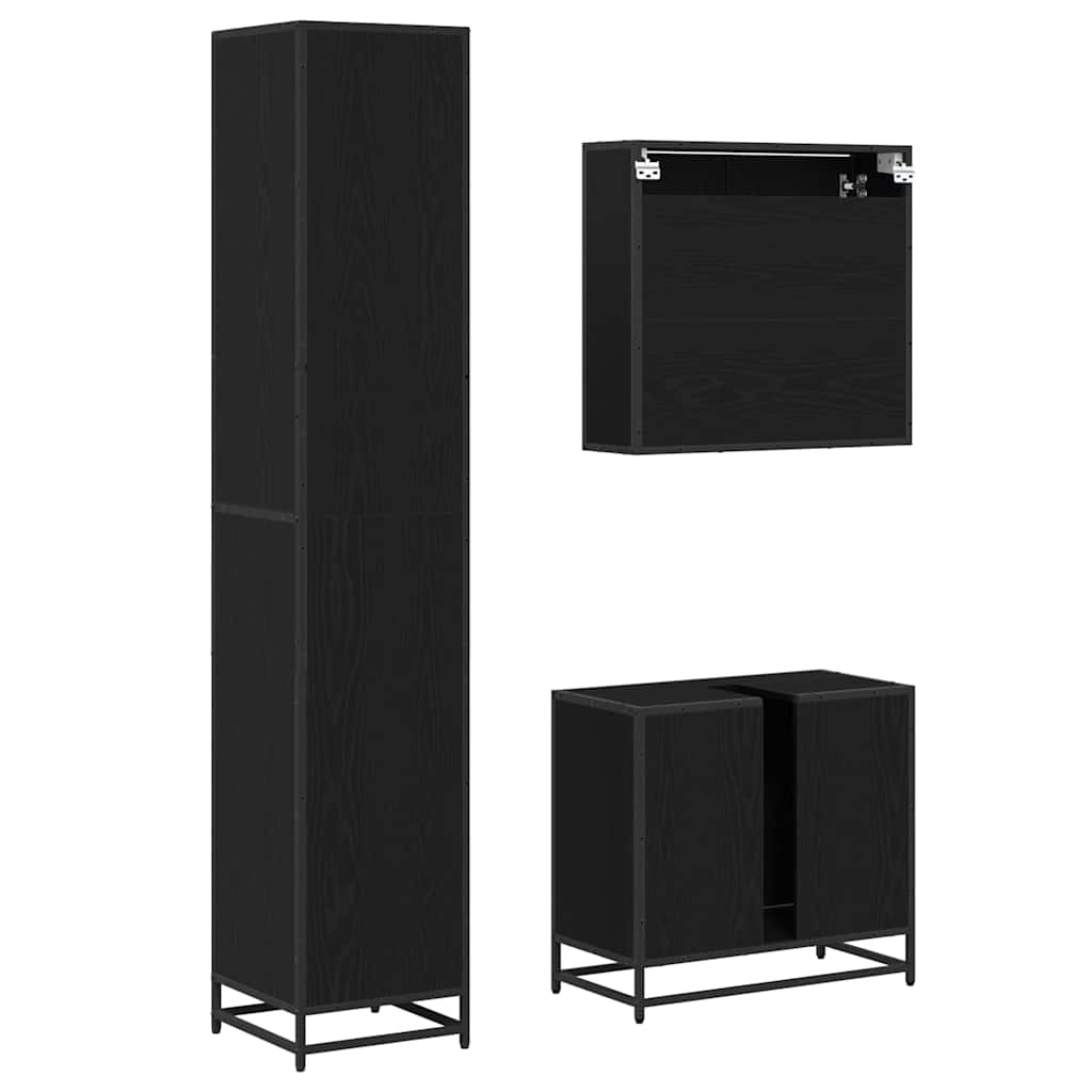 vidaXL Σετ Επίπλων Μπάνιου με ράφι 3 pcs Μαύρη Οξυά Επεξεργασμένο ξύλο