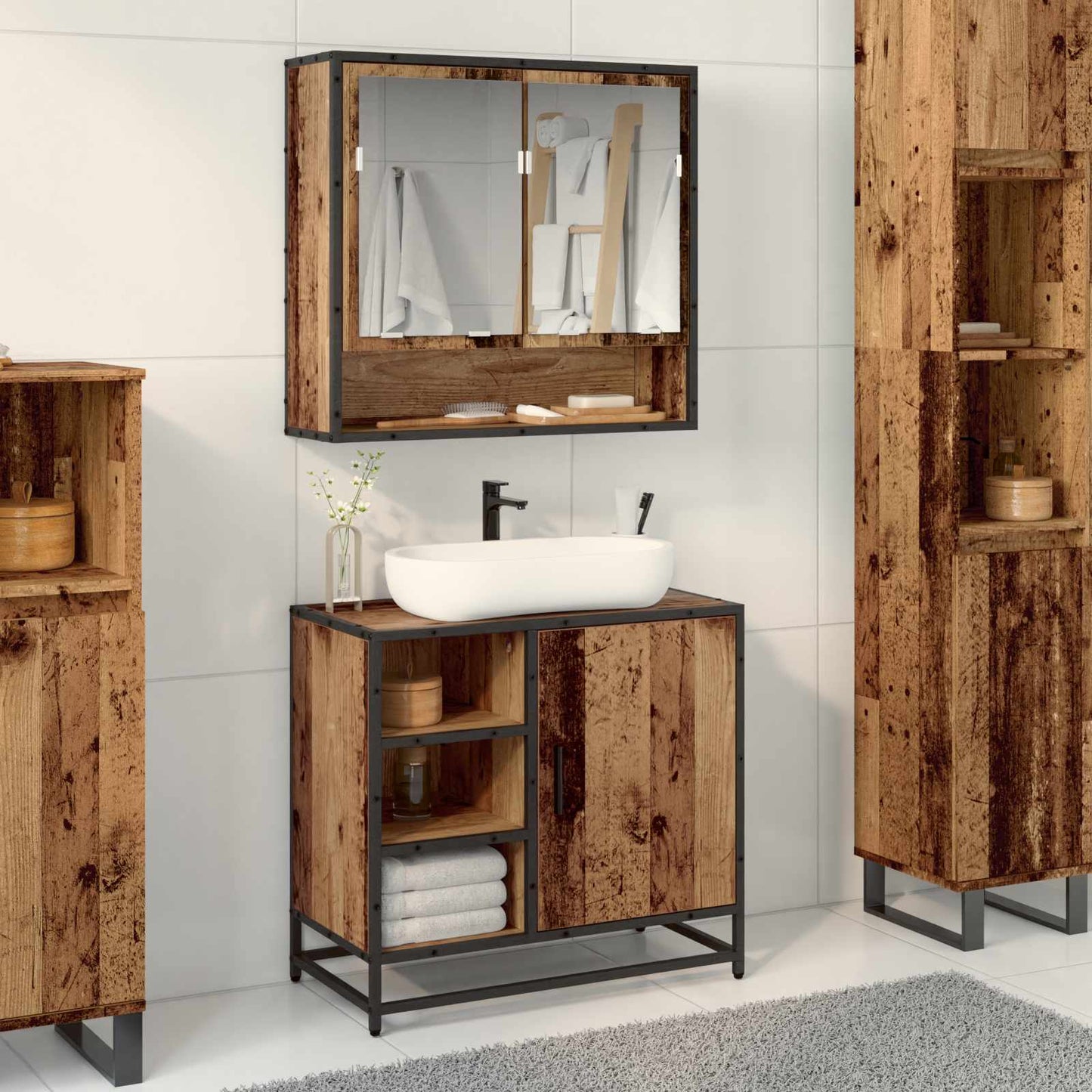 vidaXL Σετ Επίπλων Μπάνιου 2 τμχ. Παλιό Ξύλο 65 x 33 x 60 εκ