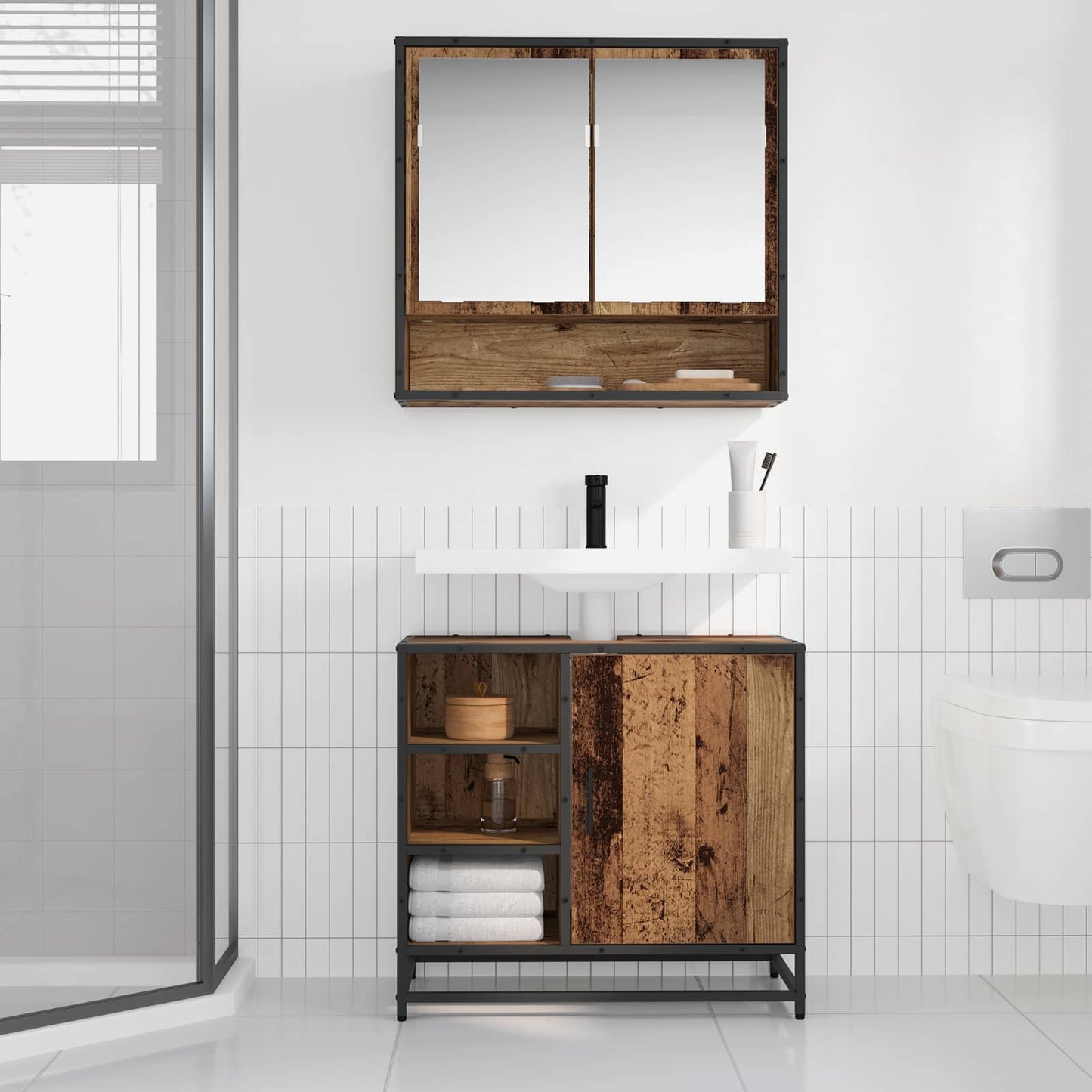 vidaXL Σετ Επίπλων Μπάνιου 2 τμχ. Παλιό Ξύλο 65 x 33 x 60 εκ