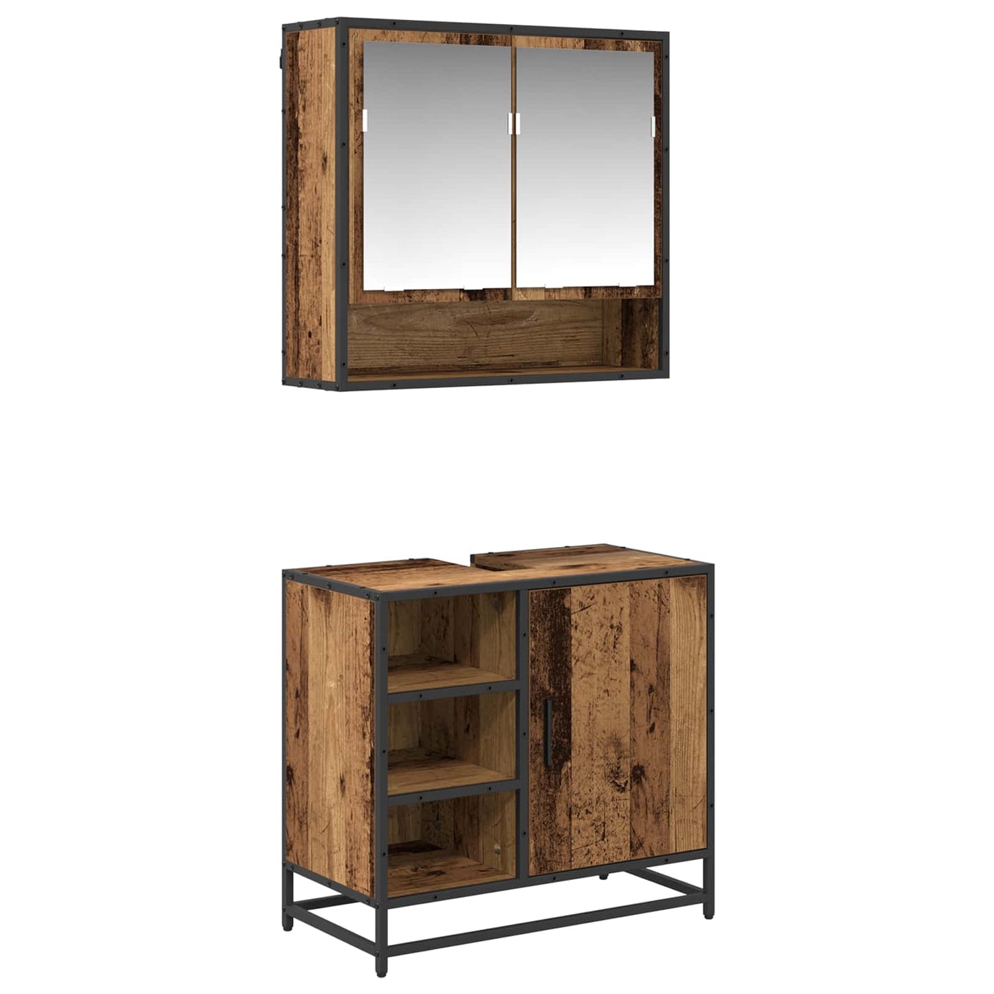 vidaXL Σετ Επίπλων Μπάνιου 2 τμχ. Παλιό Ξύλο 65 x 33 x 60 εκ
