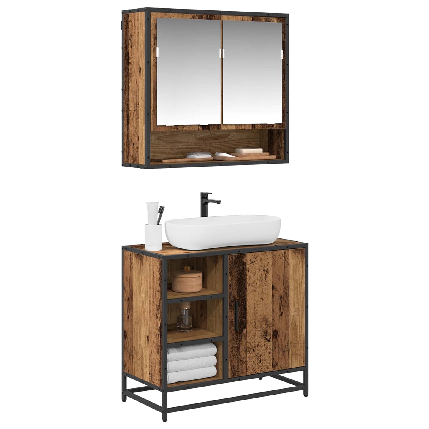 vidaXL Σετ Επίπλων Μπάνιου 2 τμχ. Παλιό Ξύλο 65 x 33 x 60 εκ