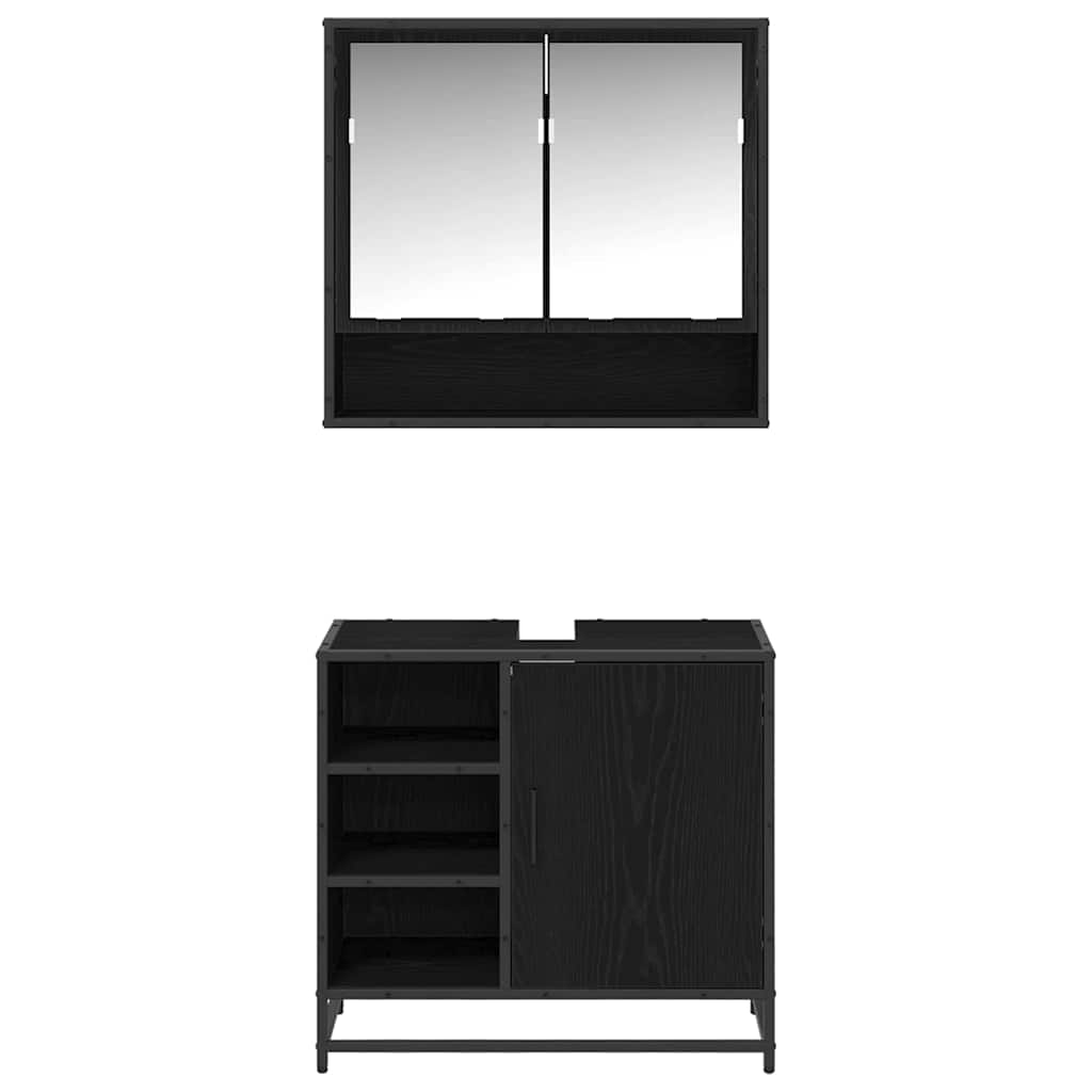 vidaXL Σετ Επίπλων Μπάνιου με ράφι 2 pcs Μαύρη Οξυά Επεξεργασμένο ξύλο